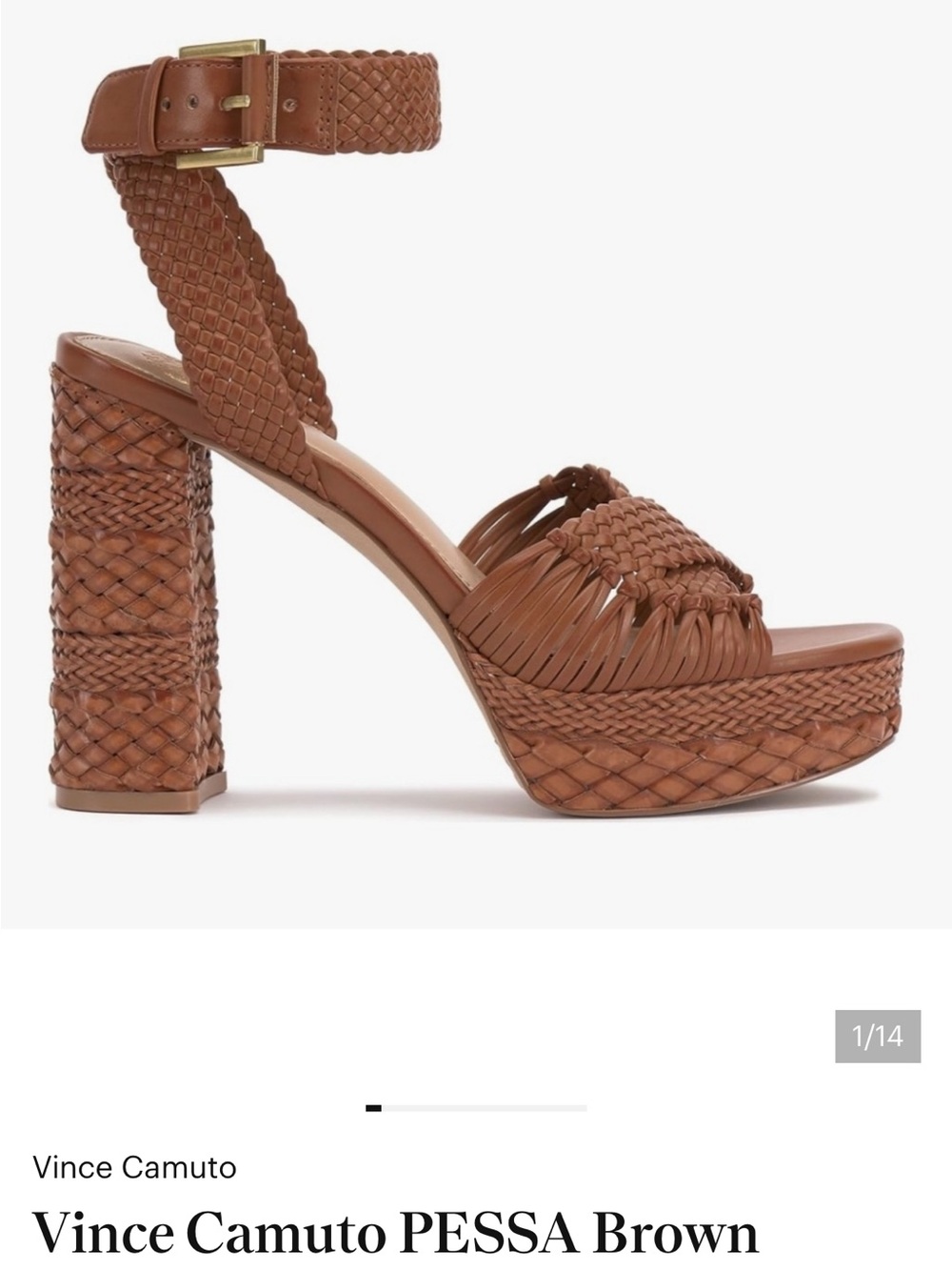 Vince Camuto Woven Leather Platform Sandal in Brown